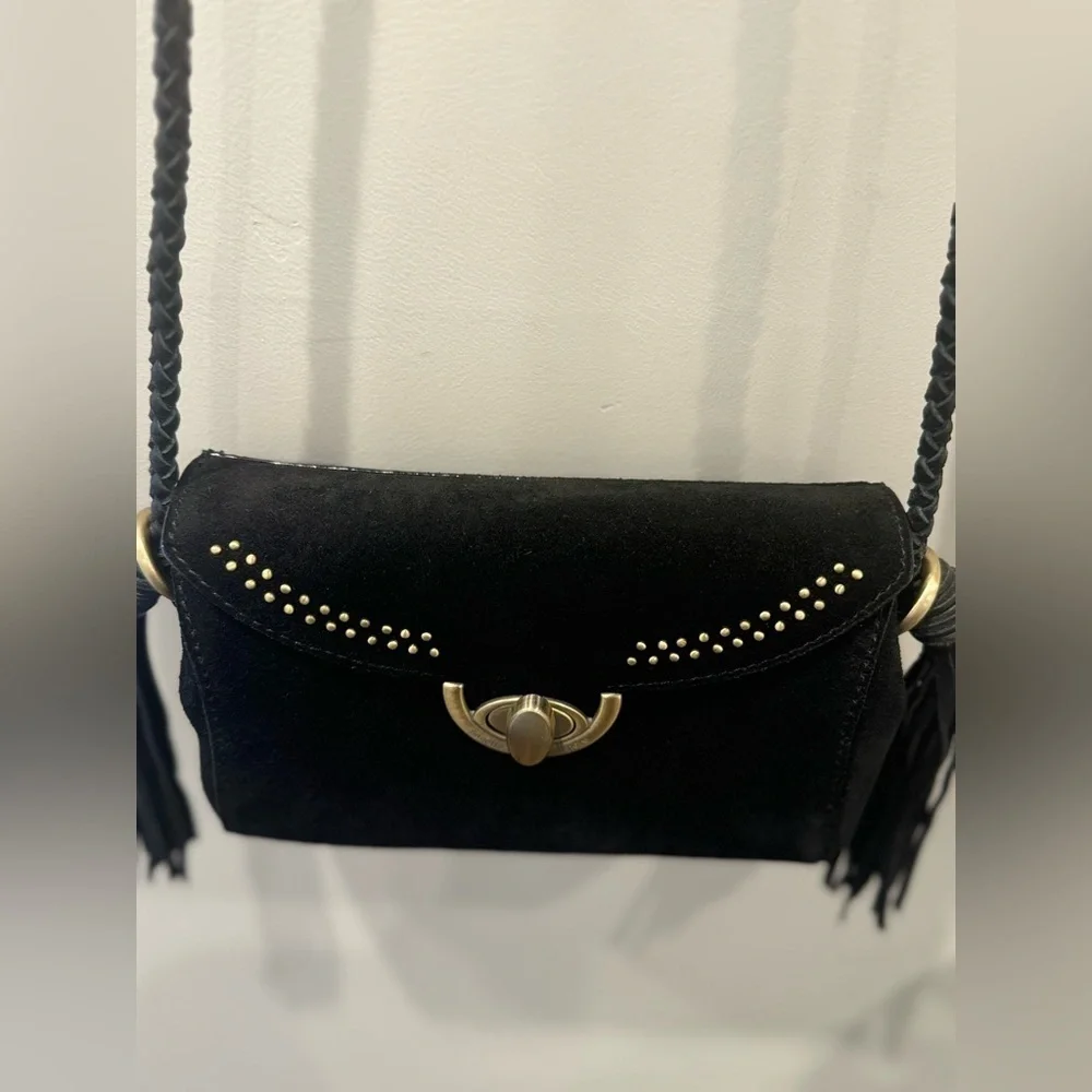 Nanette Lepore Collette Crossbody Black Suede W/Tassles Used Great condi…